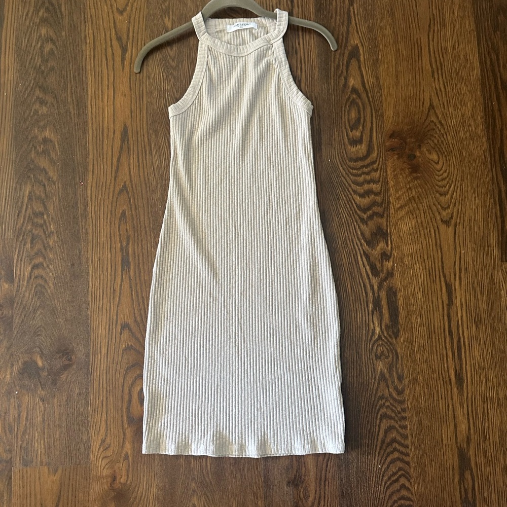 Project Social T Cream Ribbed Halter Midi Dress
